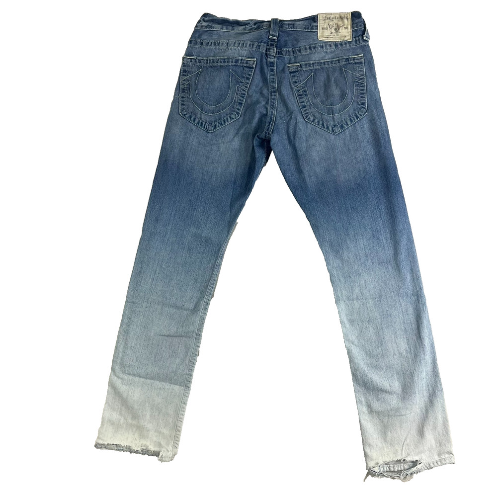 True Religion Jeans Men's Size 31 Geno Super T Straight Ombre Frayed Button Fly - Picture 2 of 16
